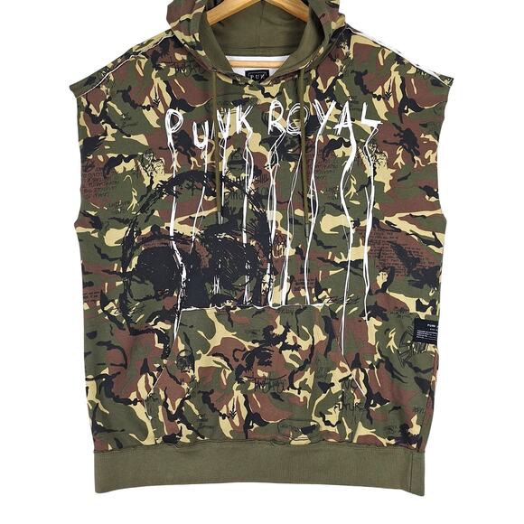 Mens Hoodie‎ Large Green Camo Graffiti Streetwear Grunge Skater Rock Punk Edgy - Picture 1 of 7